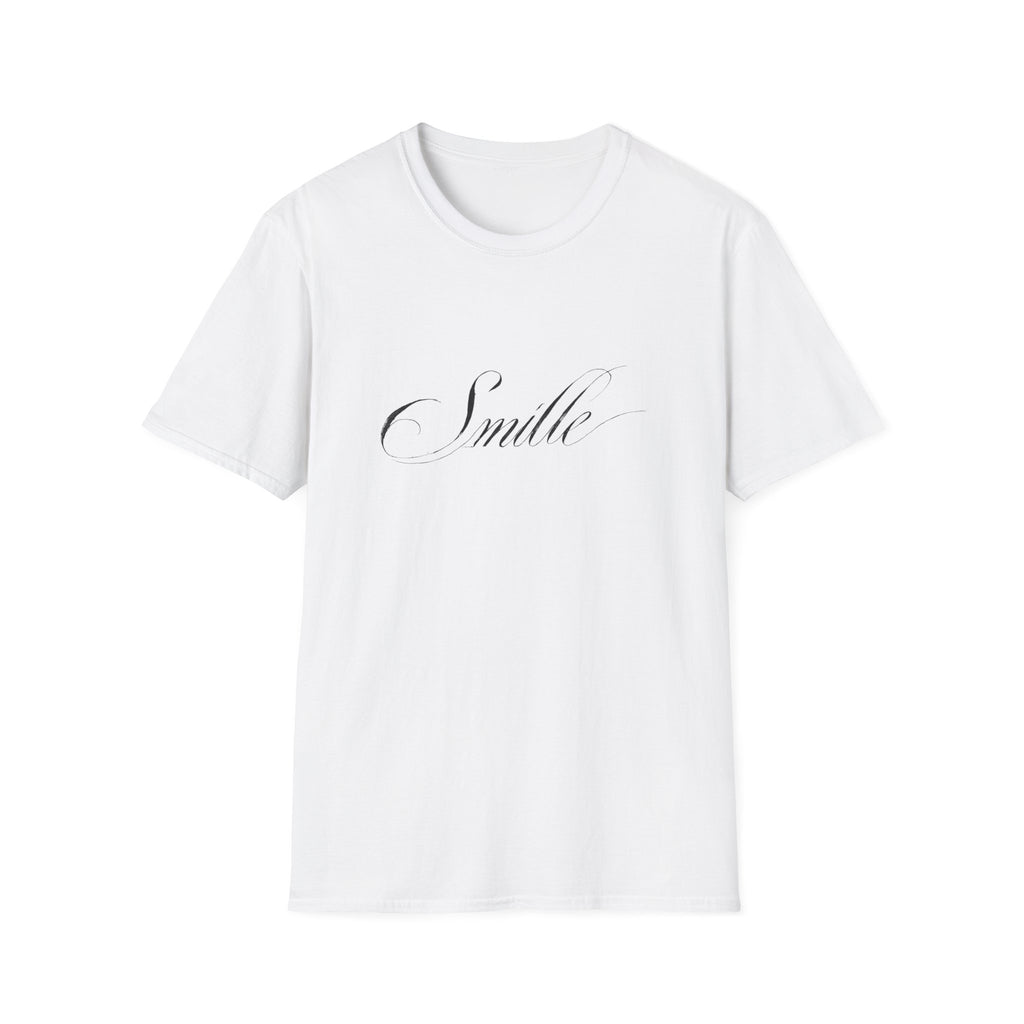 Smile Script Tee — Minimalist White T-Shirt with Elegant Cursive Text