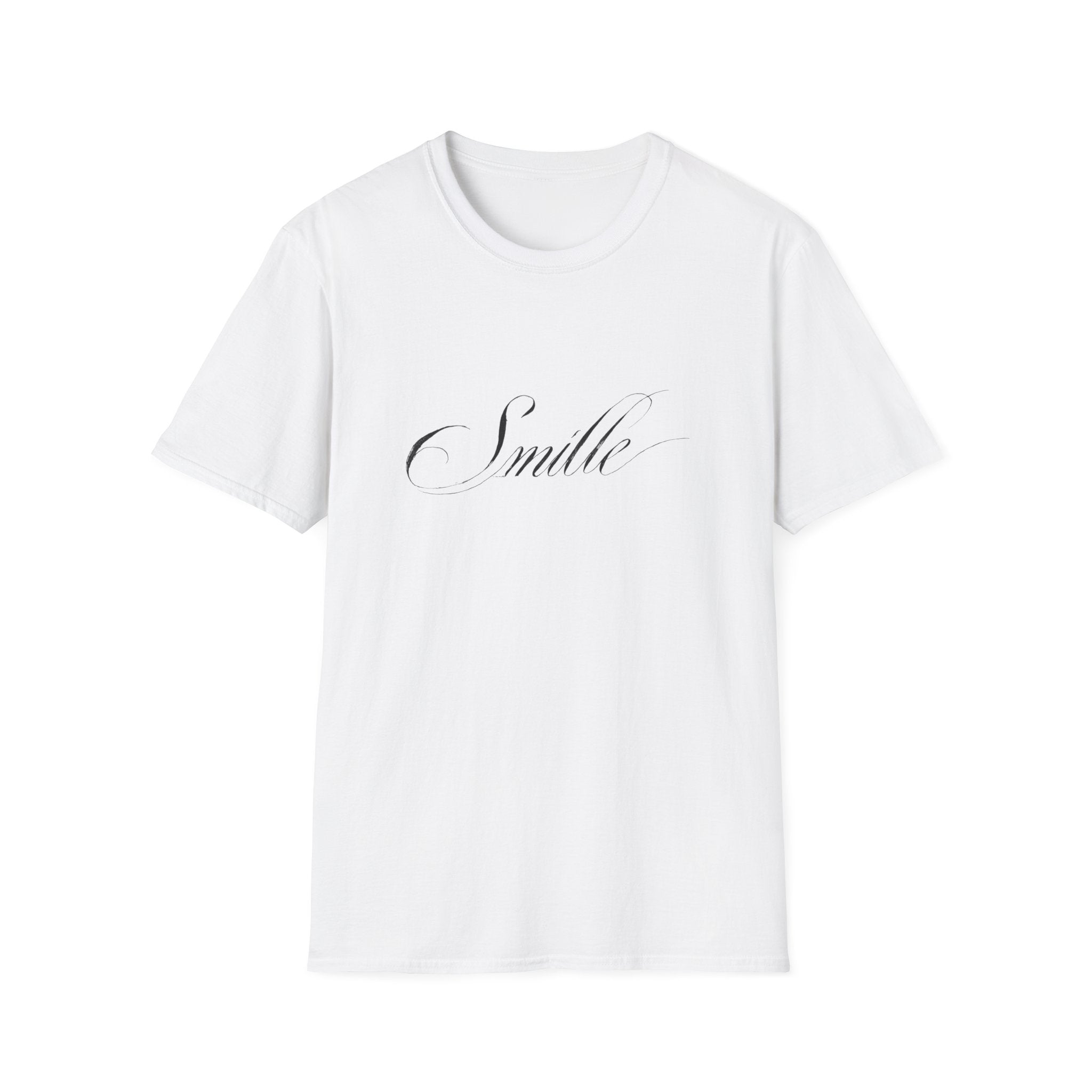 Smile Script Tee — Minimalist White T-Shirt with Elegant Cursive Text