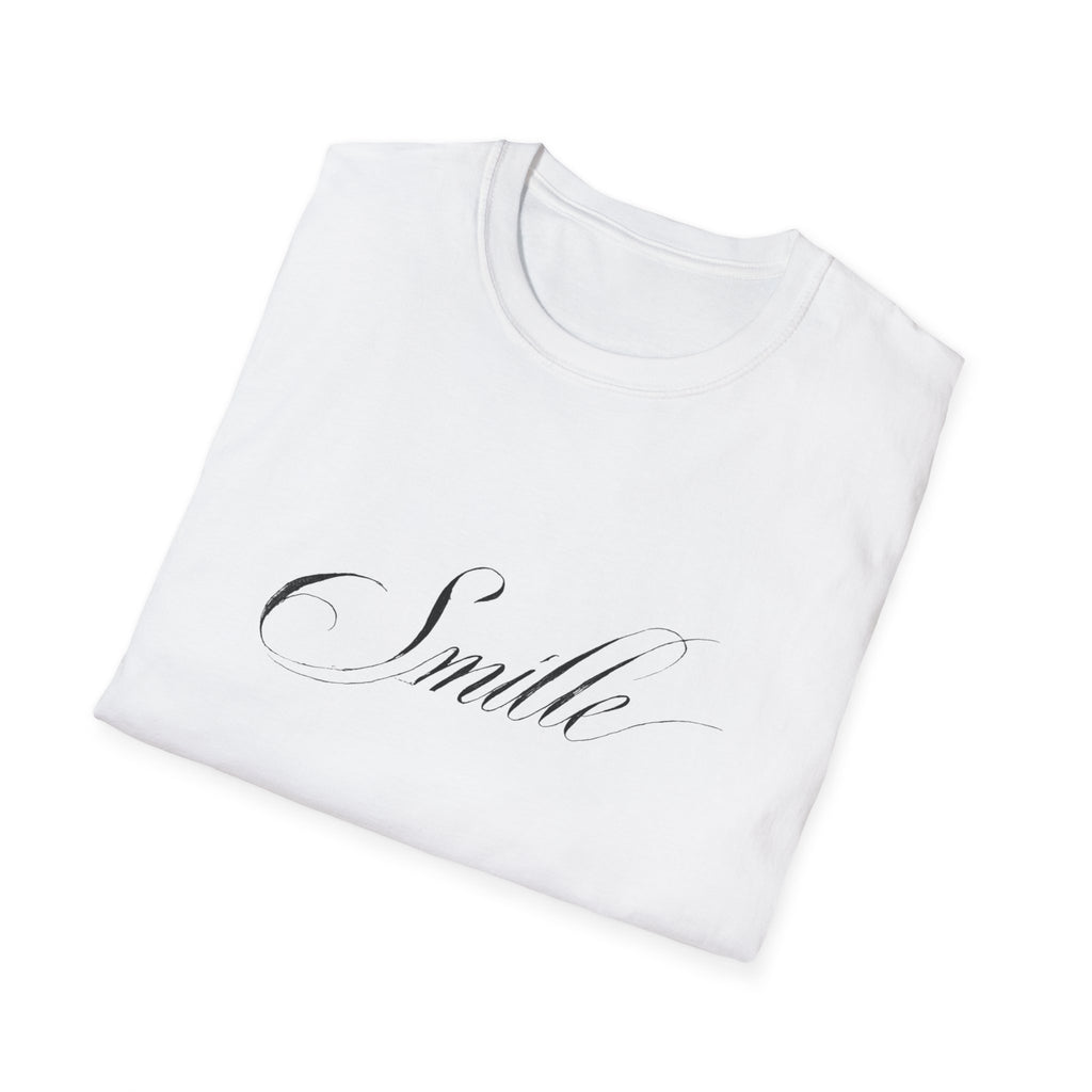 Smile Script Tee — Minimalist White T-Shirt with Elegant Cursive Text