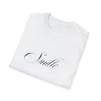 Smile Script Tee — Minimalist White T-Shirt with Elegant Cursive Text