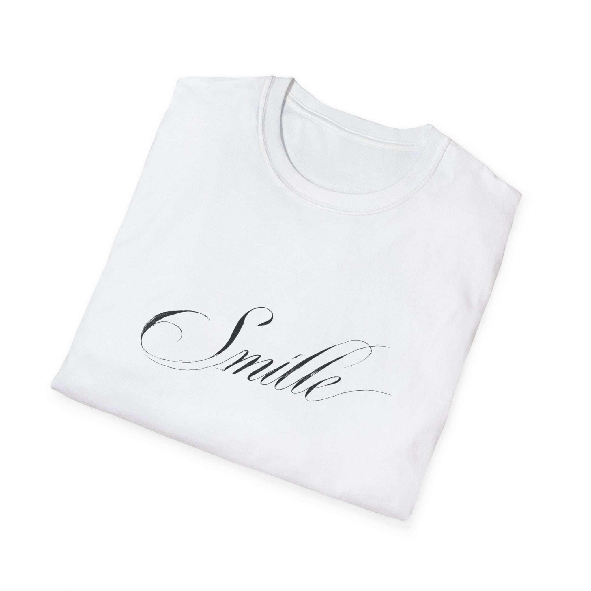 Smile Script Tee — Minimalist White T-Shirt with Elegant Cursive Text
